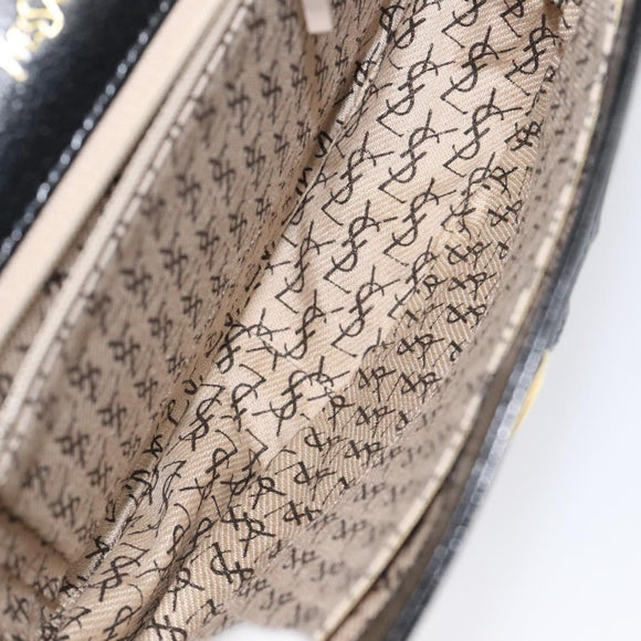 SAINT LAURENT Shoulder Bag Leather Embossed Black Gold Auth BA1084