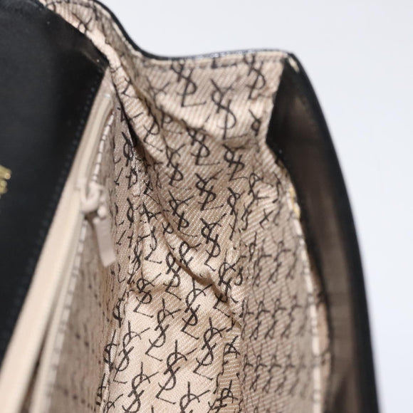 SAINT LAURENT Shoulder Bag Leather Embossed Black Gold Auth BA1084