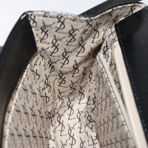 SAINT LAURENT Shoulder Bag Leather Embossed Black Gold Auth BA1084