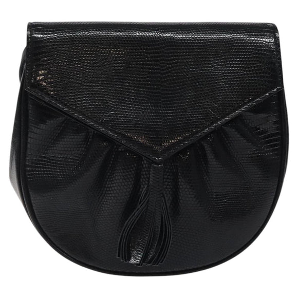 SAINT LAURENT Shoulder Bag Leather Embossed Black Gold Auth BA1084