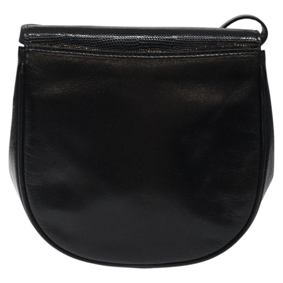 SAINT LAURENT Shoulder Bag Leather Embossed Black Gold Auth BA1084