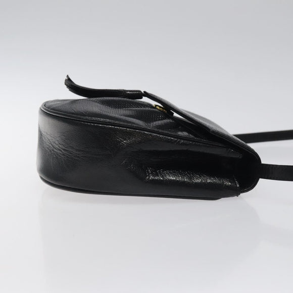 SAINT LAURENT Shoulder Bag Leather Embossed Black Gold Auth BA1084