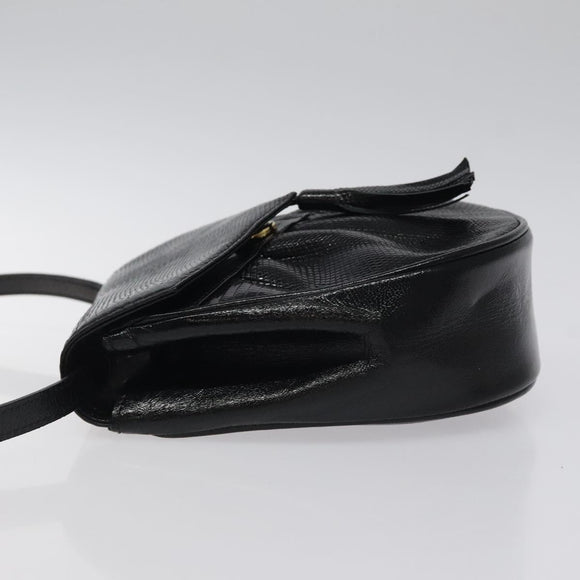 SAINT LAURENT Shoulder Bag Leather Embossed Black Gold Auth BA1084