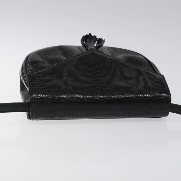 SAINT LAURENT Shoulder Bag Leather Embossed Black Gold Auth BA1084