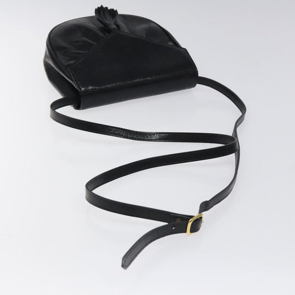 SAINT LAURENT Shoulder Bag Leather Embossed Black Gold Auth BA1084