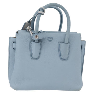 MCM Hand Bag Leather 2way Light Blue Silver Auth BA10842V - 0