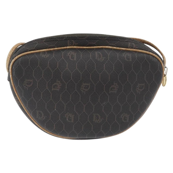 Christian Dior Honeycomb Canvas Shoulder Bag PVC Black Gold Auth BA10846