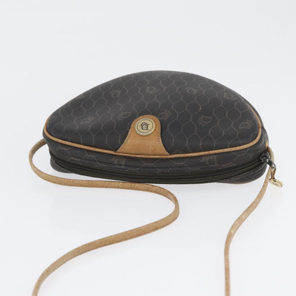 Christian Dior Honeycomb Canvas Shoulder Bag PVC Black Gold Auth BA10846