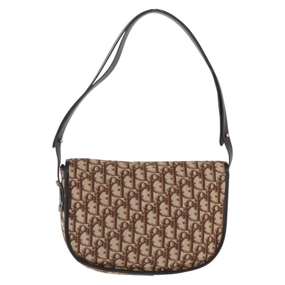 Christian Dior Trotter Canvas Shoulder Bag Beige Gold Auth BA10847