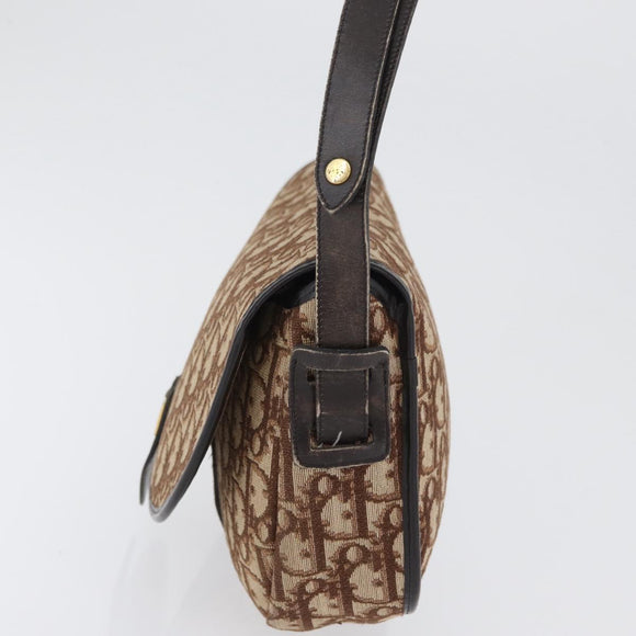 Christian Dior Trotter Canvas Shoulder Bag Beige Gold Auth BA10847