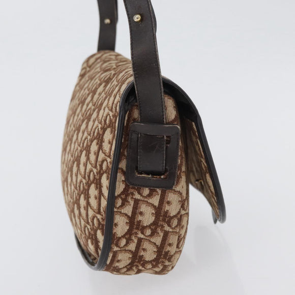 Christian Dior Trotter Canvas Shoulder Bag Beige Gold Auth BA10847