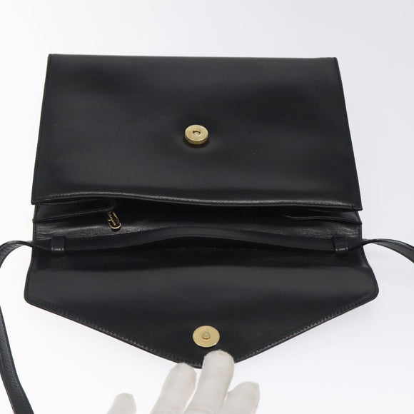 Salvatore Ferragamo Shoulder Bag Leather Black Gold Auth BA1085