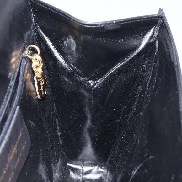 Salvatore Ferragamo Shoulder Bag Leather Black Gold Auth BA1085