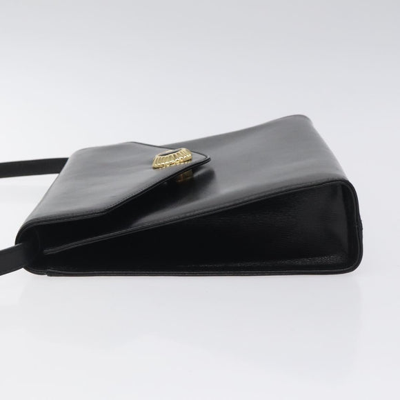 Salvatore Ferragamo Shoulder Bag Leather Black Gold Auth BA1085