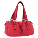SAINT LAURENT Hand Bag Canvas Red Silver 129360 Auth BA10853-1