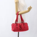 SAINT LAURENT Hand Bag Canvas Red Silver 129360 Auth BA10853-23