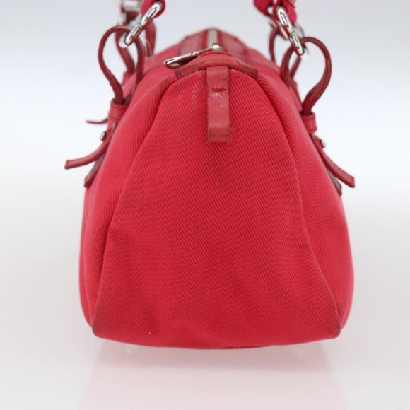 SAINT LAURENT Hand Bag Canvas Red Silver 129360 Auth BA10853