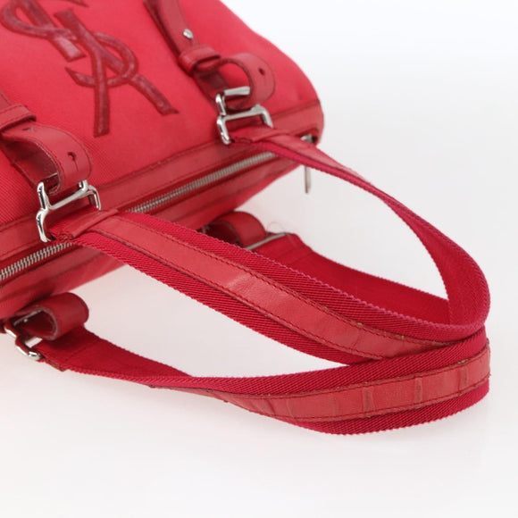 SAINT LAURENT Hand Bag Canvas Red Silver 129360 Auth BA10853