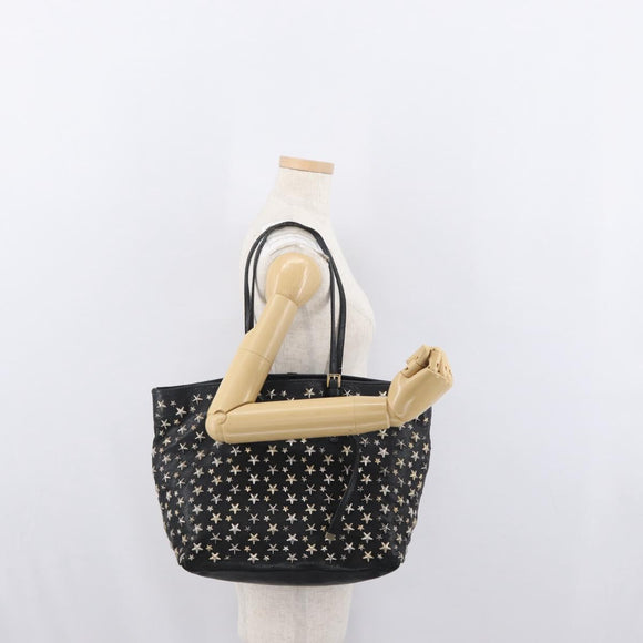 Jimmy Choo Tote Bag Leather Black Gold Auth BA10854