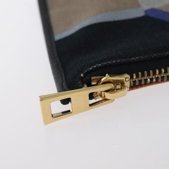 LOEWE Clutch Bag Canvas Blue Gold Auth BA10855