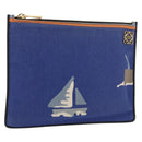 LOEWE Clutch Bag Canvas Blue Gold Auth BA10855-1