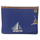 LOEWE Clutch Bag Canvas Blue Gold Auth BA10855-13