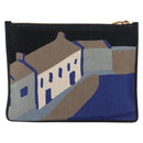 LOEWE Clutch Bag Canvas Blue Gold Auth BA10855-2