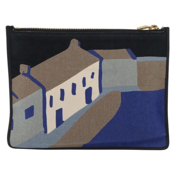 LOEWE Clutch Bag Canvas Blue Gold Auth BA10855