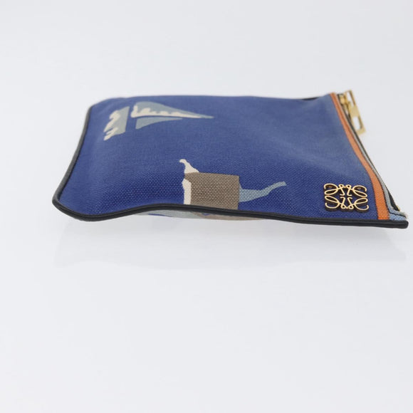 LOEWE Clutch Bag Canvas Blue Gold Auth BA10855