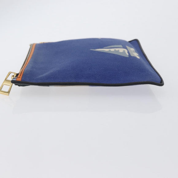 LOEWE Clutch Bag Canvas Blue Gold Auth BA10855