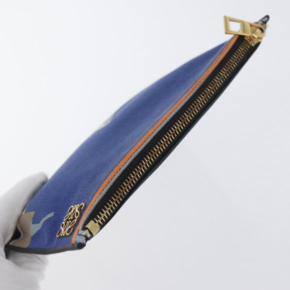 LOEWE Clutch Bag Canvas Blue Gold Auth BA10855
