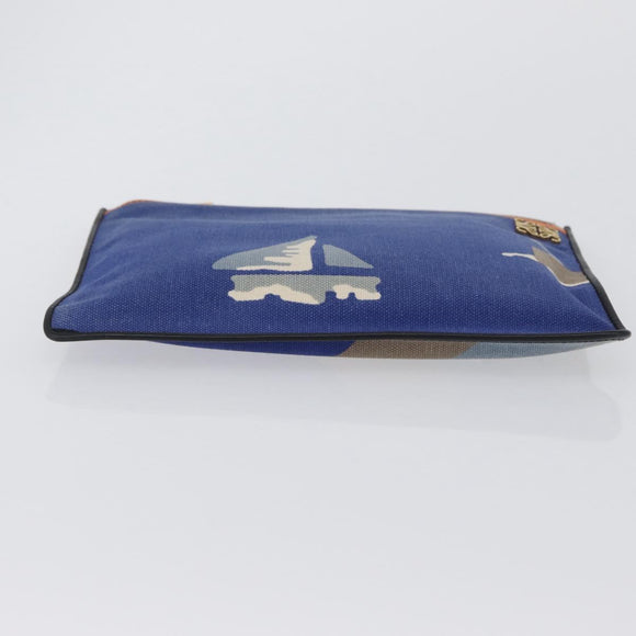 LOEWE Clutch Bag Canvas Blue Gold Auth BA10855