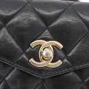 CHANEL Matelasse Waist Bag Leather Black Gold CC Auth BA10856-17