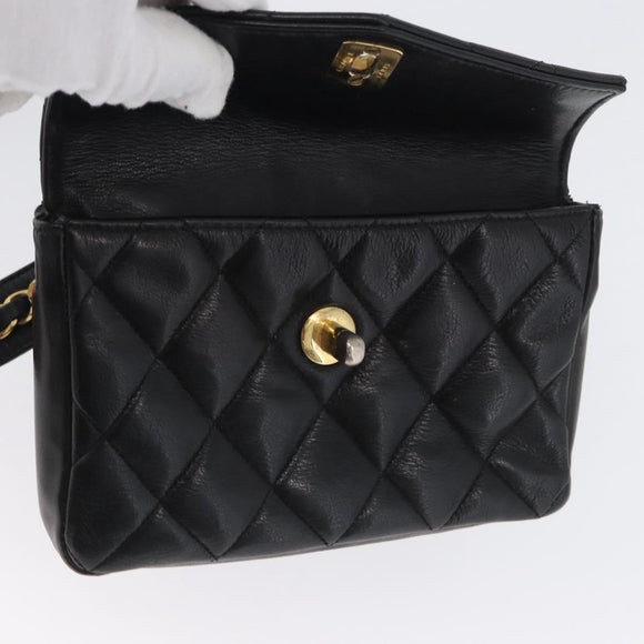 CHANEL Matelasse Waist Bag Leather Black Gold CC Auth BA10856