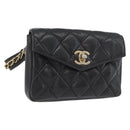 CHANEL Matelasse Waist Bag Leather Black Gold CC Auth BA10856-1
