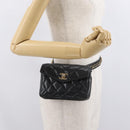 CHANEL Matelasse Waist Bag Leather Black Gold CC Auth BA10856-25