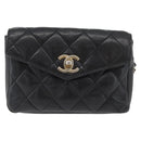 CHANEL Matelasse Waist Bag Leather Black Gold CC Auth BA10856-13