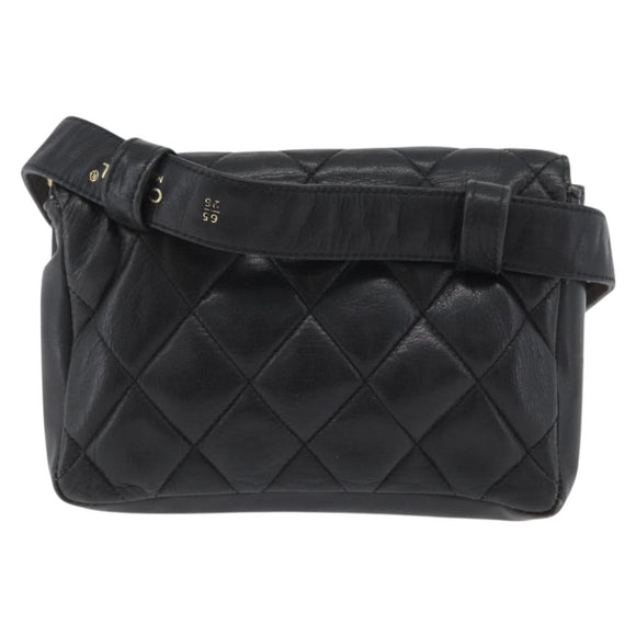 CHANEL Matelasse Waist Bag Leather Black Gold CC Auth BA10856