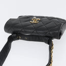CHANEL Matelasse Waist Bag Leather Black Gold CC Auth BA10856-6
