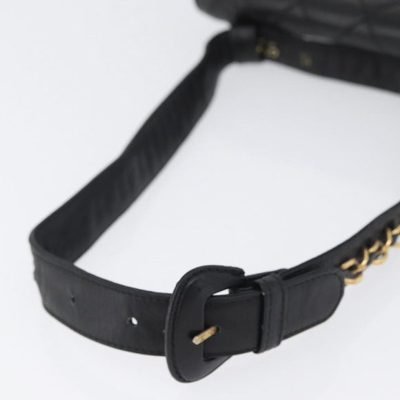 CHANEL Matelasse Waist Bag Leather Black Gold CC Auth BA10856