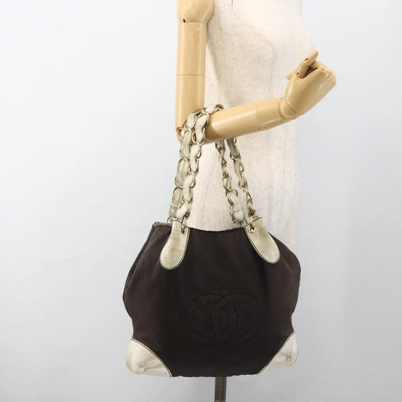 CHANEL COCO Markenkette Umhängetasche Canvas Schwarz Gold CC Auth BA10872