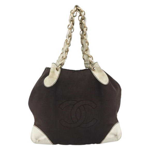 CHANEL COCO Markenkette Umhängetasche Canvas Schwarz Gold CC Auth BA10872