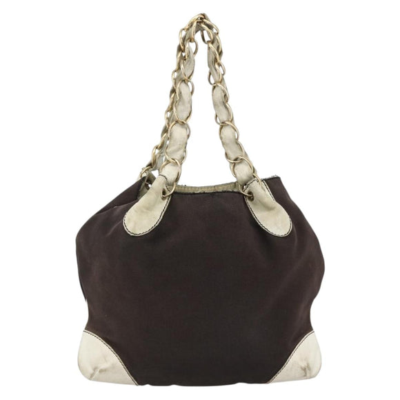CHANEL COCO Markenkette Umhängetasche Canvas Schwarz Gold CC Auth BA10872