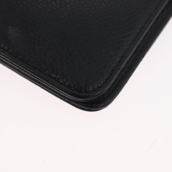 CHANEL Tagesplaner-Hülle Kaviarleder Schwarz Gold CC Auth BA10875