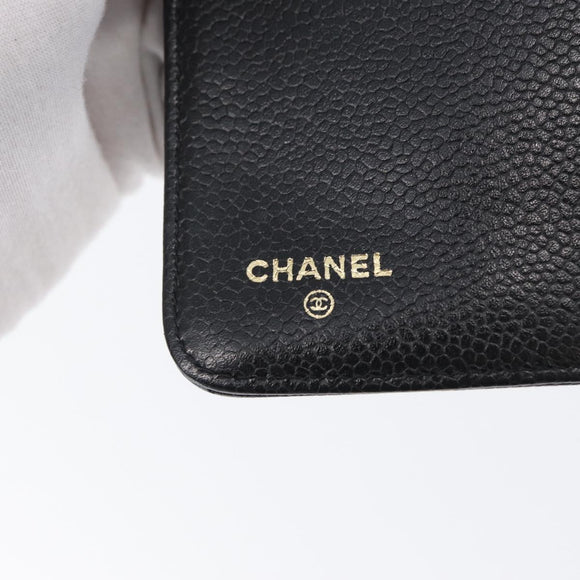CHANEL Tagesplaner-Hülle Kaviarleder Schwarz Gold CC Auth BA10875