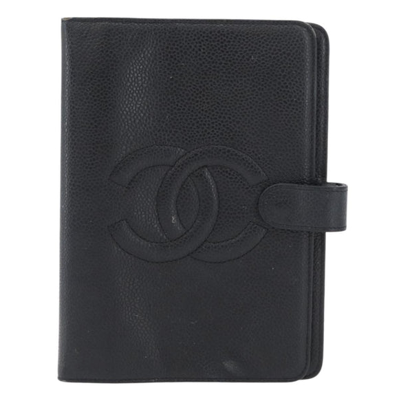 CHANEL Tagesplaner-Hülle Kaviarleder Schwarz Gold CC Auth BA10875