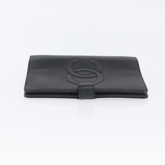 CHANEL Tagesplaner-Hülle Kaviarleder Schwarz Gold CC Auth BA10875