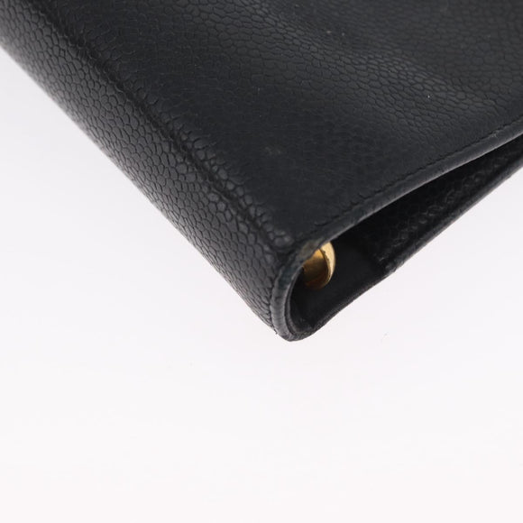 CHANEL Tagesplaner-Hülle Kaviarleder Schwarz Gold CC Auth BA10875
