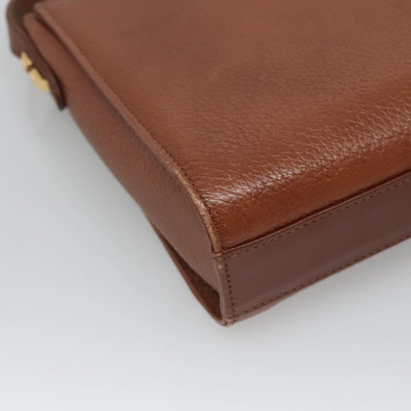 Burberrys Shoulder Bag Leather Brown Gold Auth BA1088