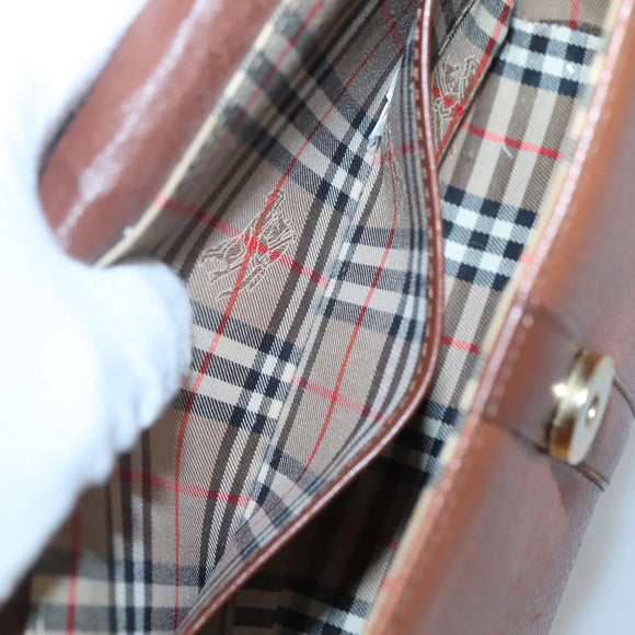 Burberrys Shoulder Bag Leather Brown Gold Auth BA1088